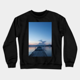 Wooden pontoon bridge in Greece, at sunset time Crewneck Sweatshirt